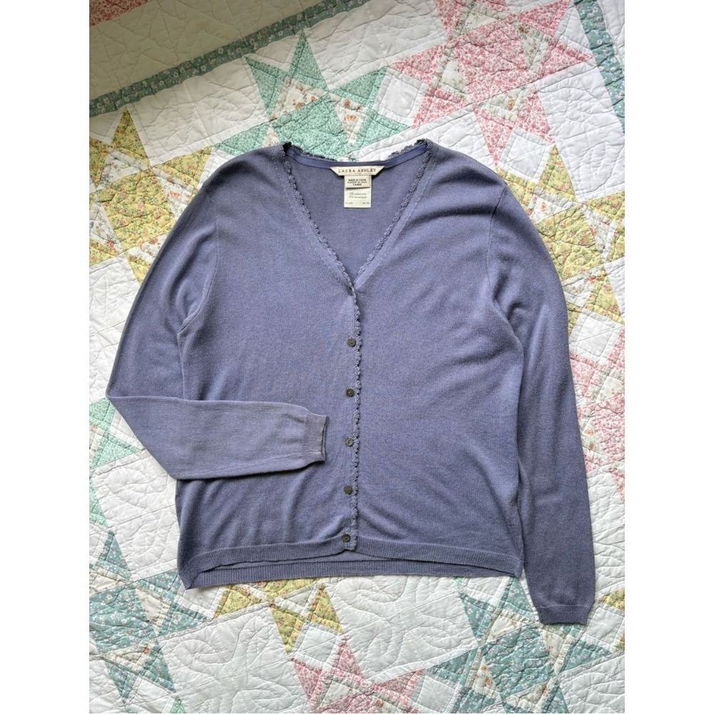 Vintage Laura Ashley Cardigan Sweater VNeck Thin Lightweight Cottagecore 90s Y2K